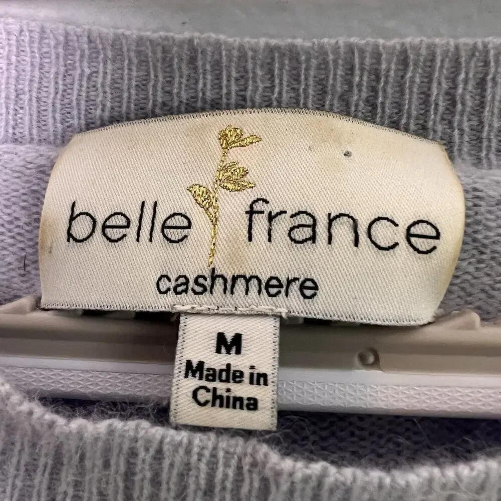 Belle France Women's 2-ply 100% Cashmere Crew Neck Sweater Sz M Quite Luxury